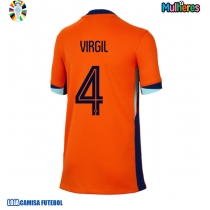 Camisa de Futebol Holanda Virgil van Dijk #4 Equipamento Principal Mulheres Europeu 2024 Manga Curta